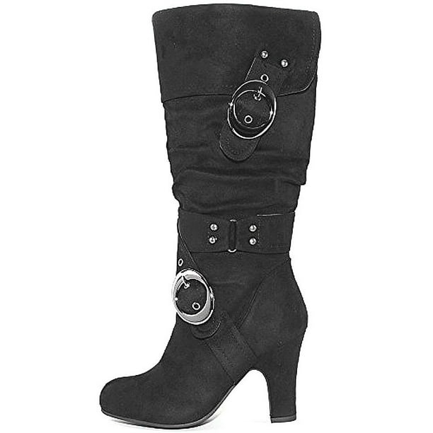 TRENDSup Collection Womens Zipper Closure Mid Heel Slouch Suede Fashion Boots 
